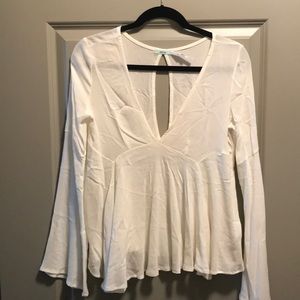 Kimchi Blue (UO) Off-white bell sleeve V neck top